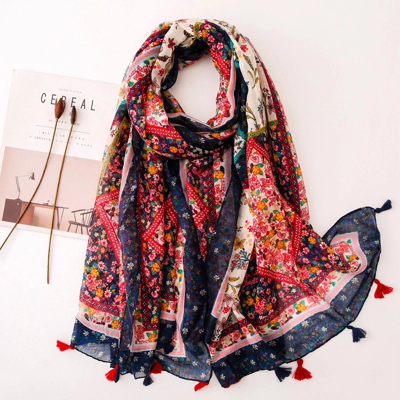 boho print tassel scarf