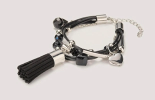 Pulsera de cordón de cuero negro 3104159 con encantos