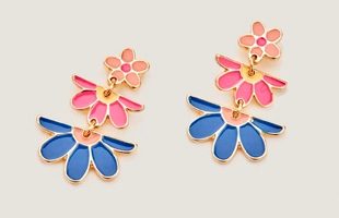 Pendientes de gota de flor de esmalte triple 3104182