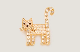 Broche de perla 3104172 y gato de piedra