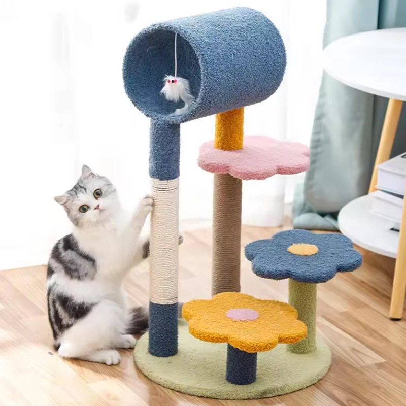 4305273 sisal short plush stable detachable flower cat scratcher tree cheap price wholesale supplier